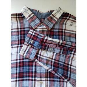 IZOD Men's Size XXL Red White Blue Plaid Flannel Long Sleeve Button-Down Shirt